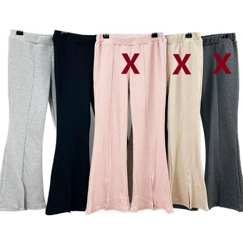 Girls Ribbed Wide bottom Leggings- Black / Light Grey