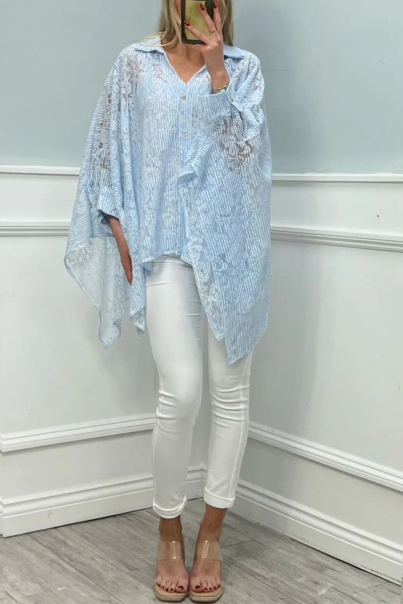 Women's Collared, Button Through, Oversized Side Split Lace Shirt