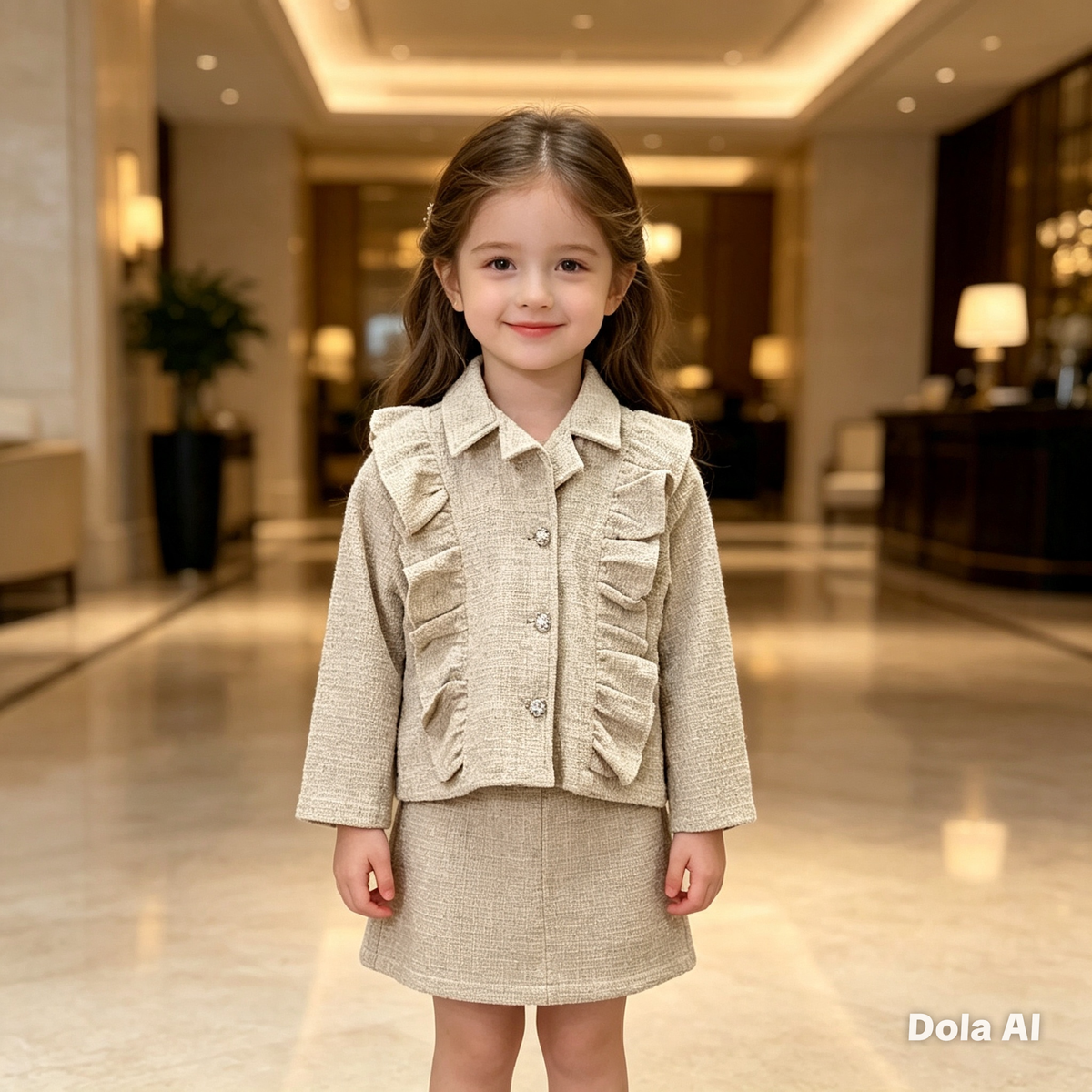 Girl's Beige Tweed Set R664