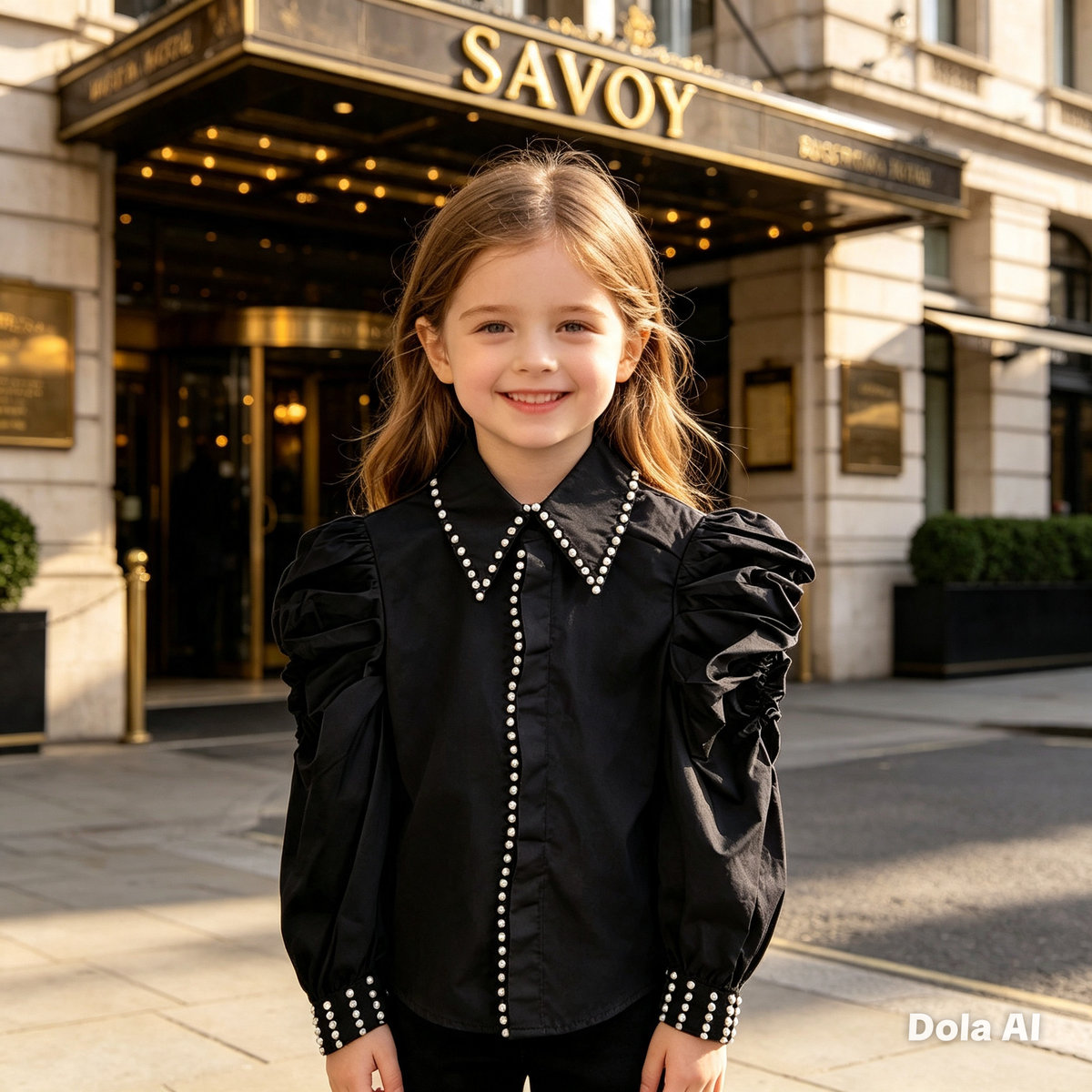 Girl's Black Shirt With Pearls