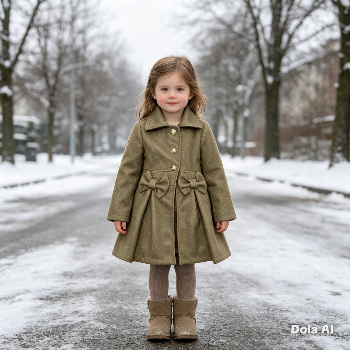 Girl's Caramel Coat With Bows R890