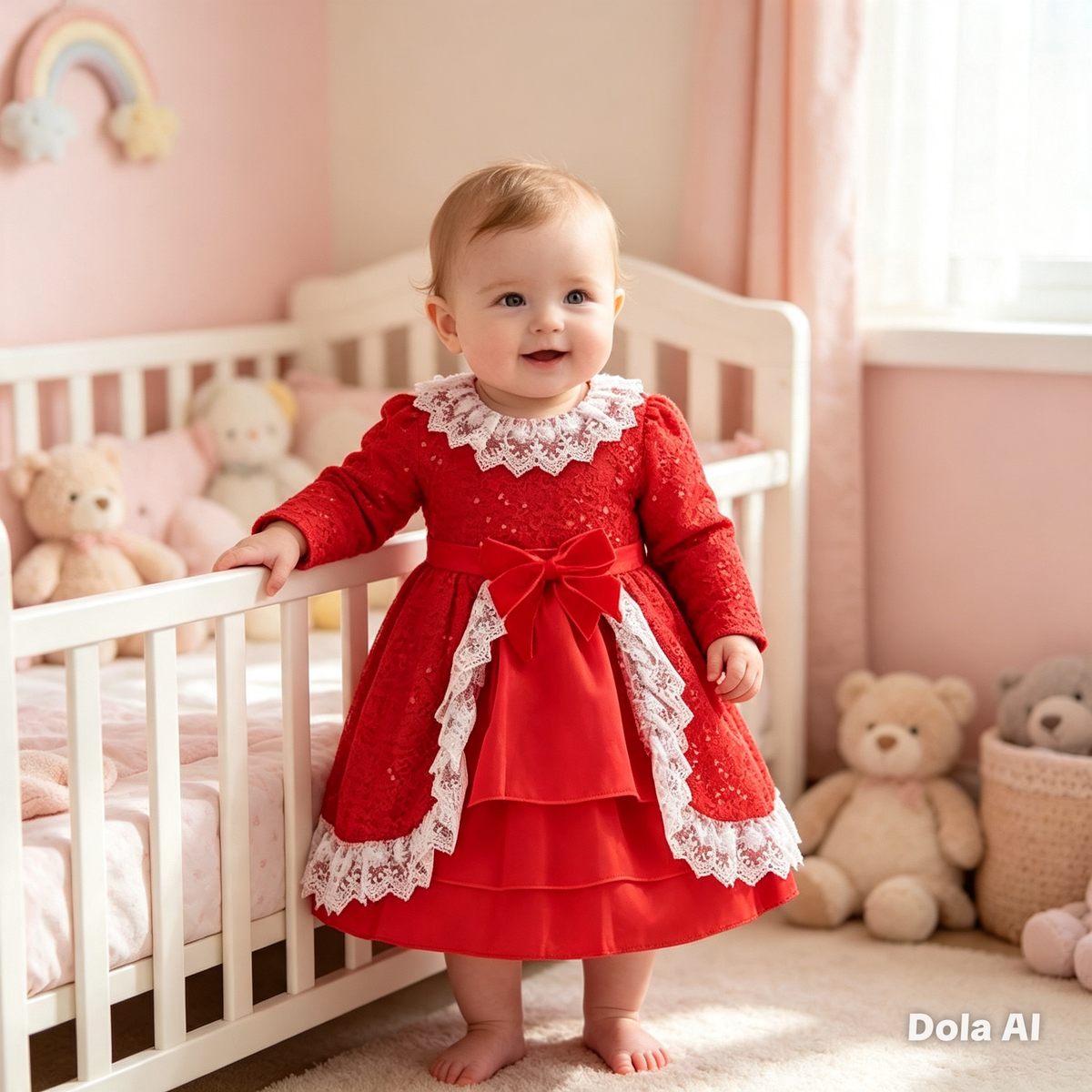 Baby Girls Tia London Glitter Layered Petticoat Spanish Dress- Red