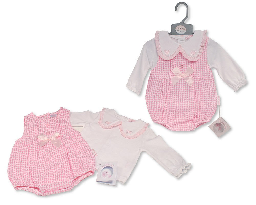 Baby Girl's Pink Dogtooth 2PC Pinafore Romper Outfit- New born to 6 months
