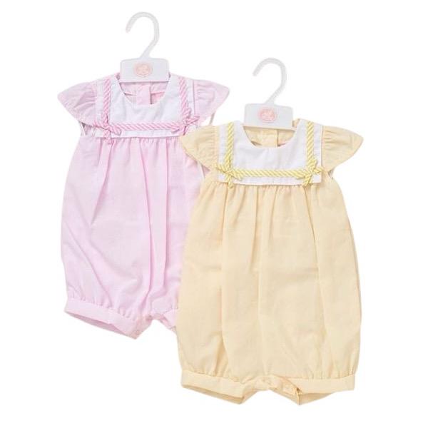 Baby Girl's Candy Stripe Bib Collar Rompers 0-9 Months- Pink or Yellow