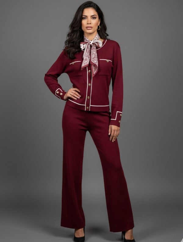 Women's Lounge Wear With White Pipping Detail And Neck Tie.