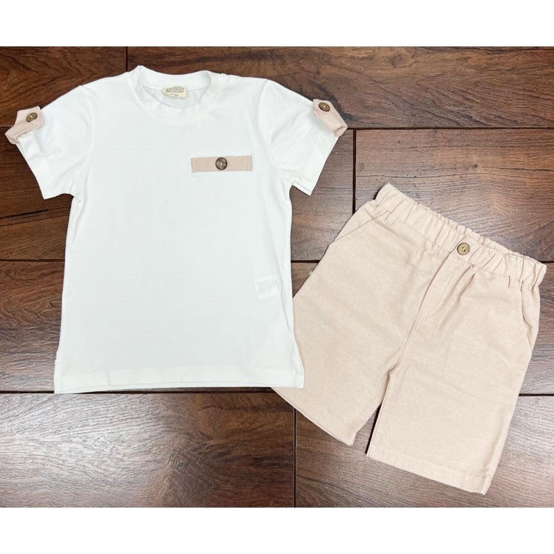 Boys Shorts And T-Shirt Set- Beige