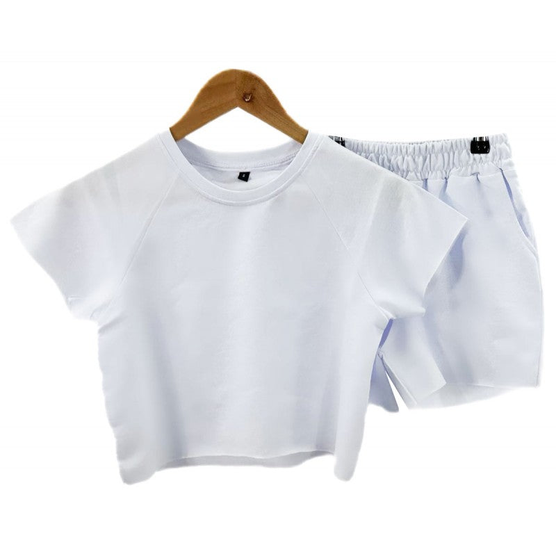 Girl's Short Sleeve Top & Shorts Set- Mint, Purple or White