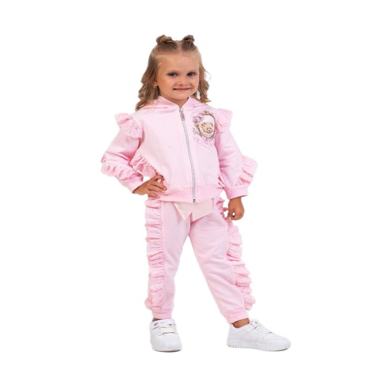 Girl's Tracksuit With Frill Trim & Teddy Motif- Various Colours- Ages 1 to 8 Years