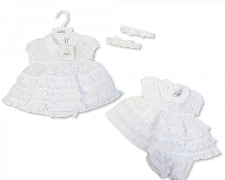 Baby Girl's White Peter pan Collar Frill Dress Set- New born to 6 Months