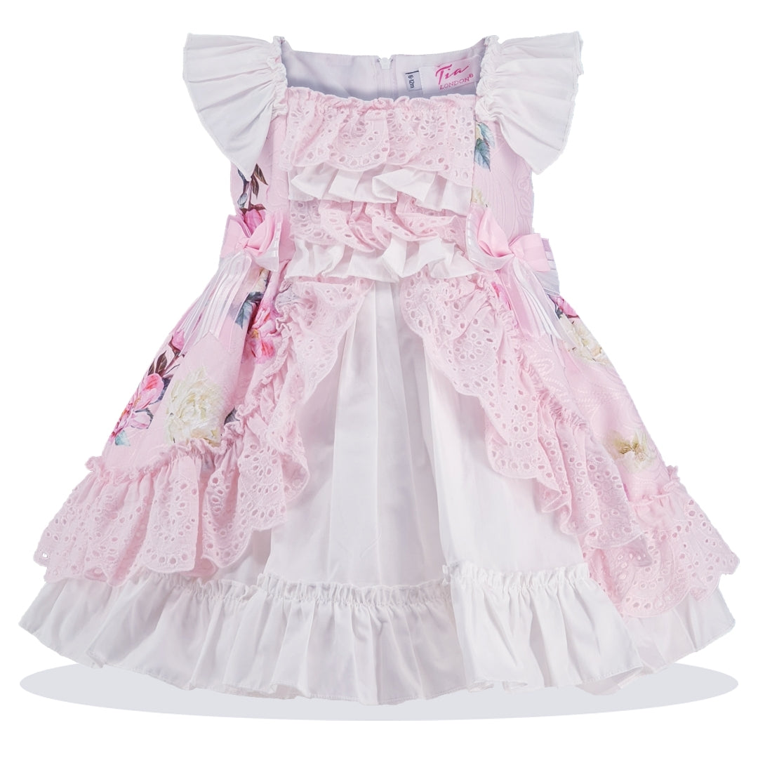 Girl's Baby Pink Floral Frill 2PC Dress Set- Age 0-24 Months