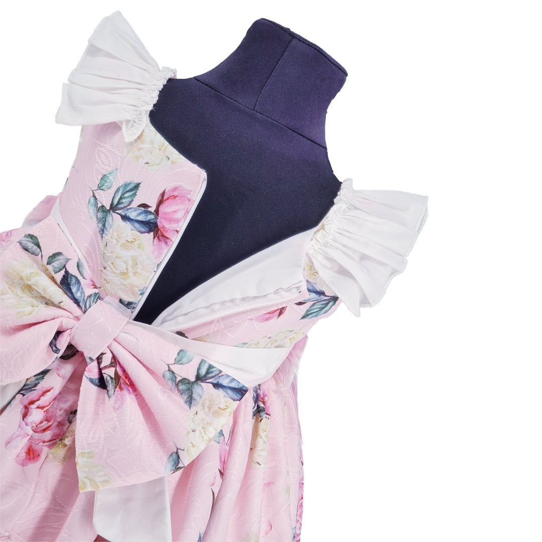 Girl's Baby Pink Floral Frill 2PC Dress Set- Age 0-24 Months