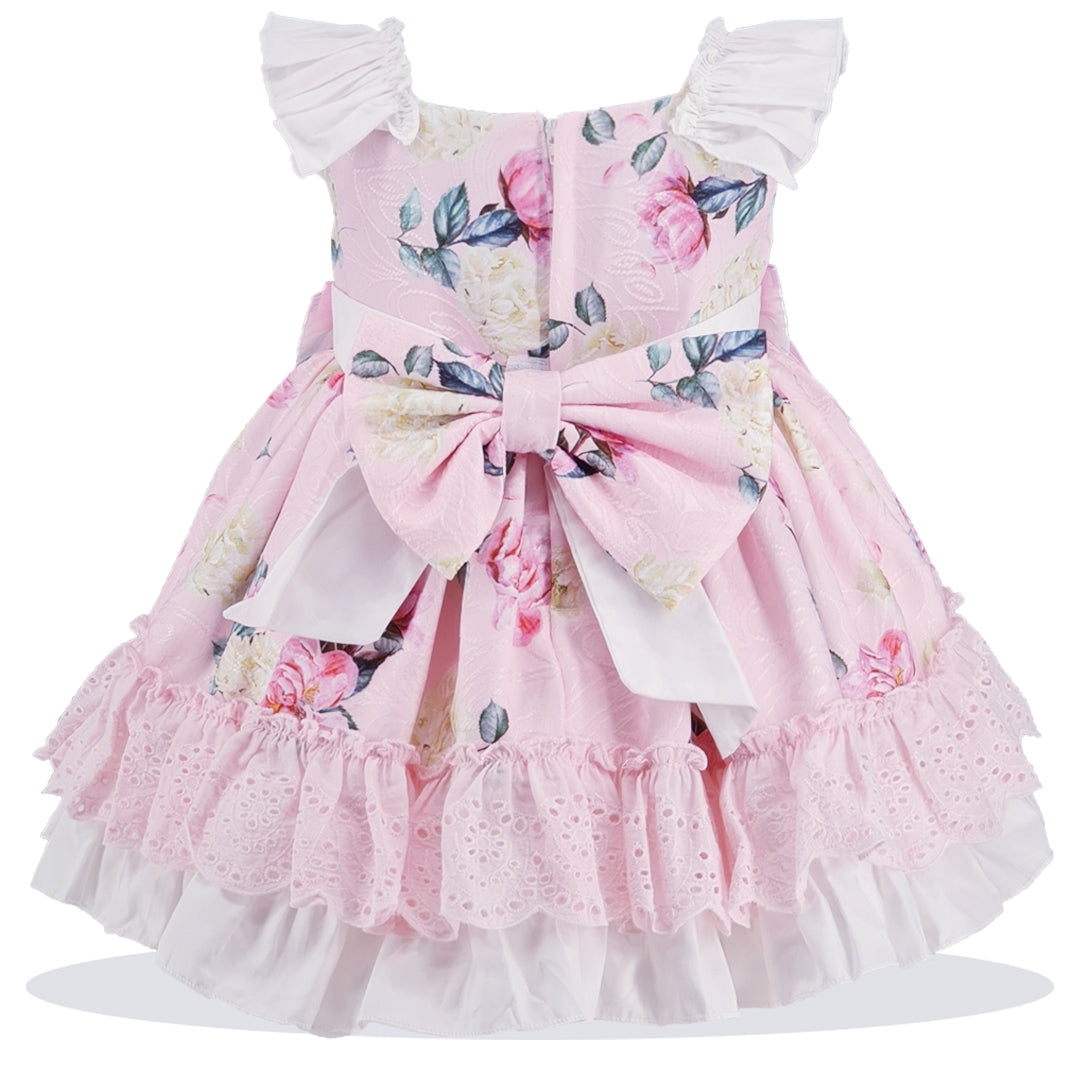 Girl's Baby Pink Floral Frill 2PC Dress Set- Age 0-24 Months