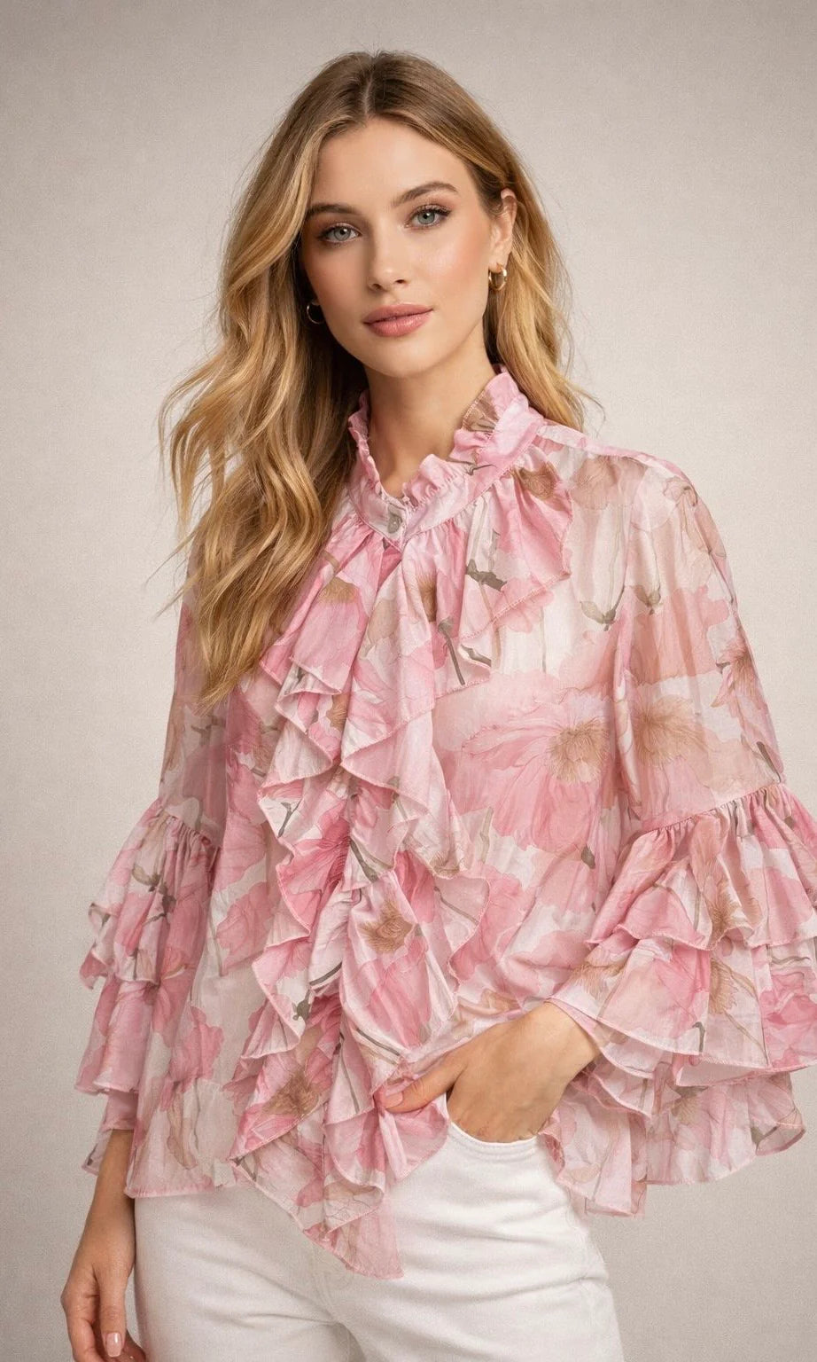 Women's Flower Ruffle Blouse