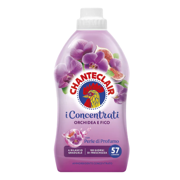 Purple bottle of Chanteclair laundry detergent with floral design on a white background