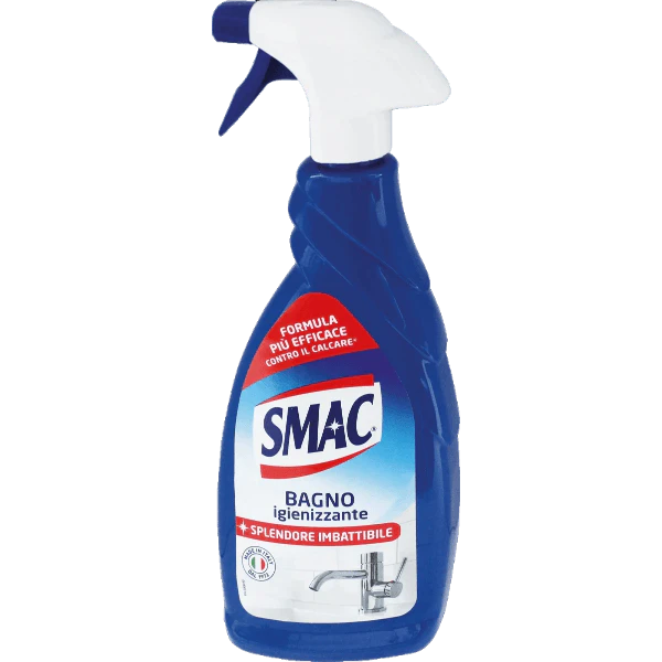 Blue and white spray bottle with SMAC branding on a white background