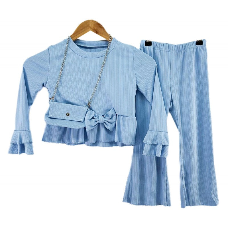 Girls Bow Suit With Matching Bag- Sky Blue