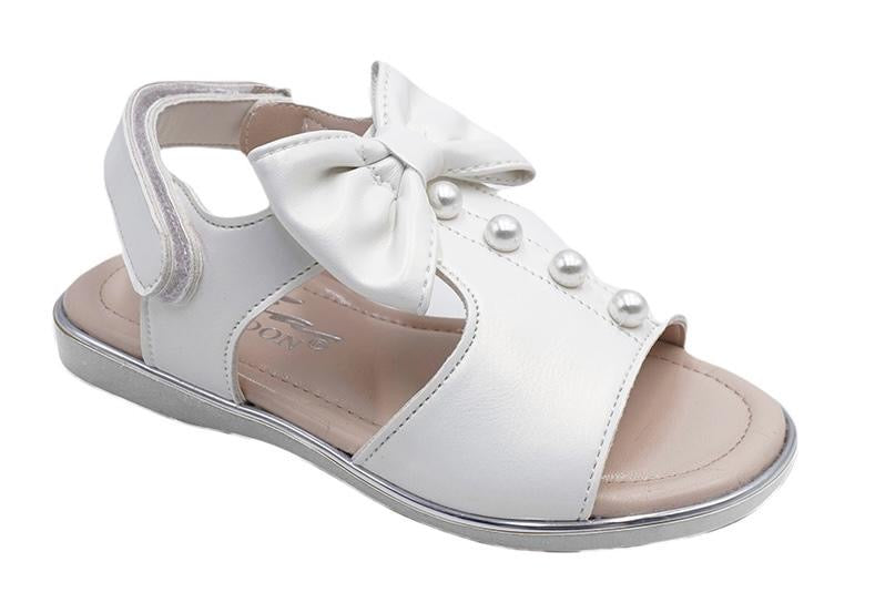 Girl's White Ankle Strap Beaded Embellished Bow Sandals- Sizes 20-25 EU