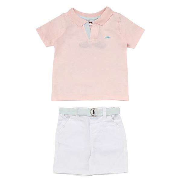 Boys Pink/White Polo Shirt & Shorts Set- 12 to 24 Months