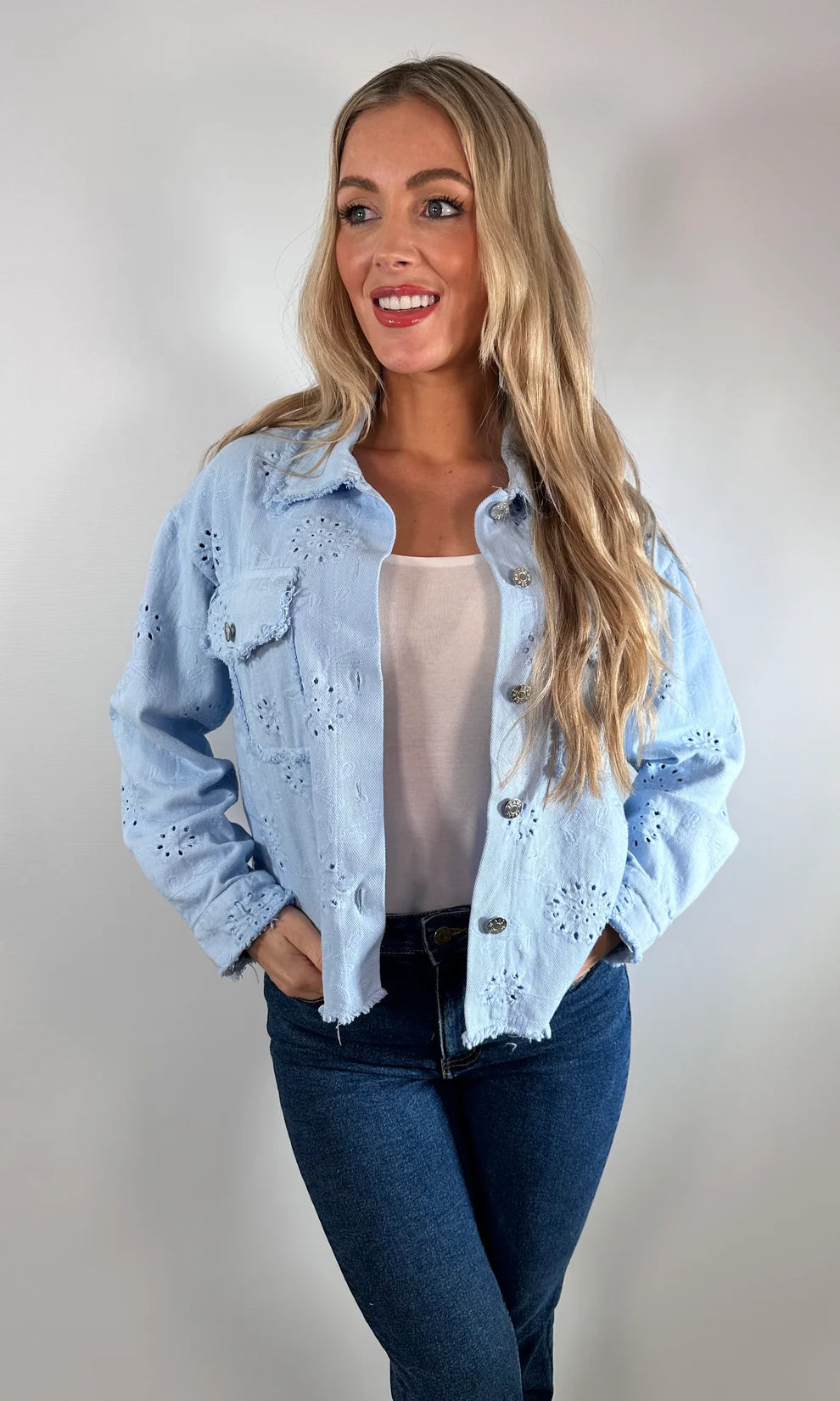 Women's Denim Jacket With Broider Anglaise