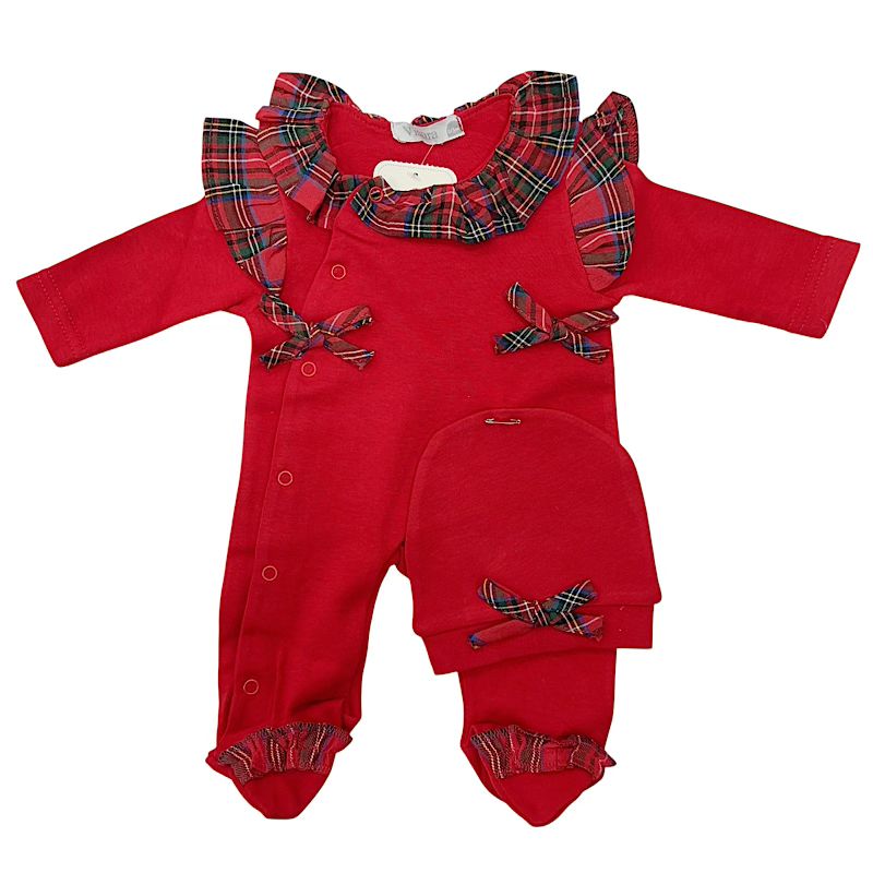 Babies Girl's Red Tartan Bow 2pc Set- Ages 0-9 Months