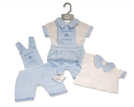 Baby Boys White Sky Blue Sailor Dungaree 2PC Set- NB-6M