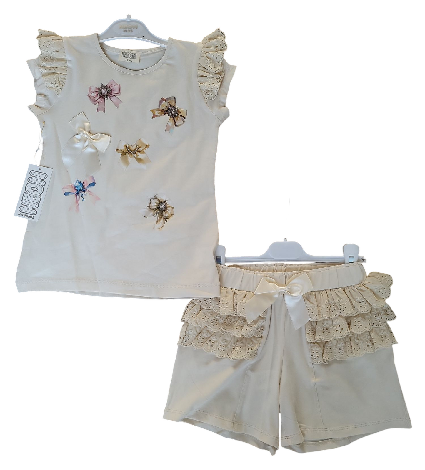 Girls T-Shirt & Shorts Set- Bows, Lace & Frills