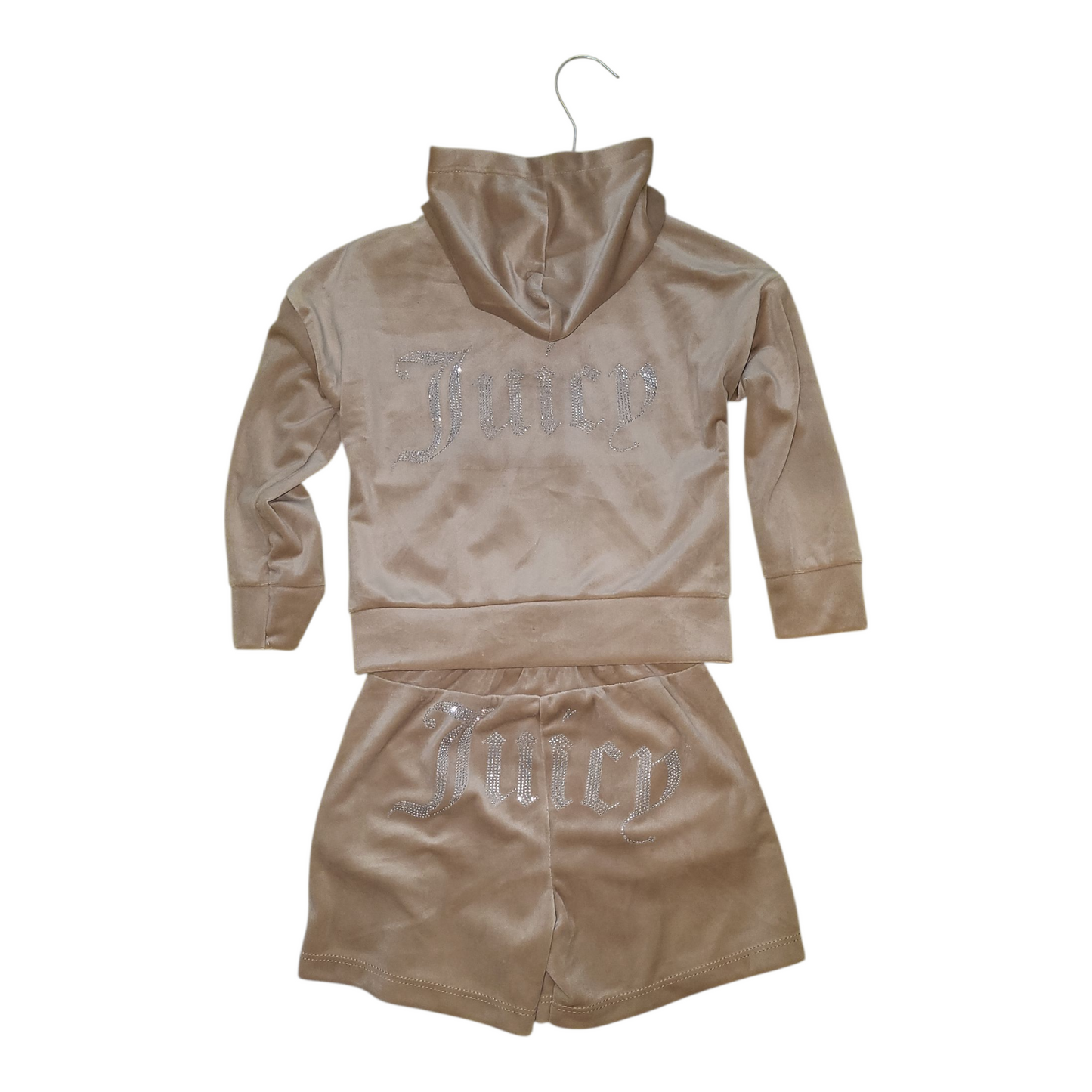 Beige Juicy velour jacket and shorts set
