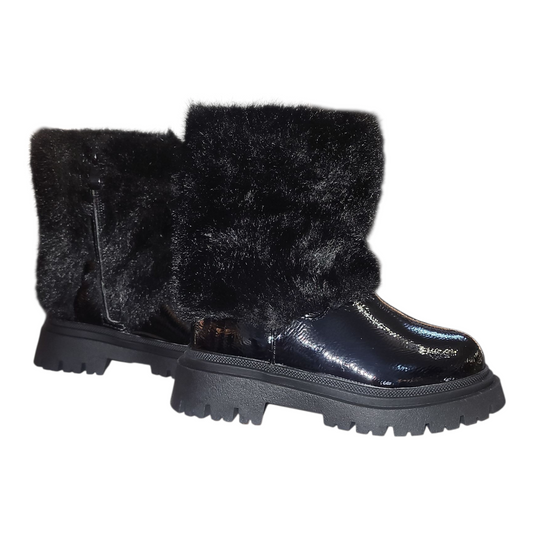 Black Shiny Fur Look Boots- Charlie's Fashions