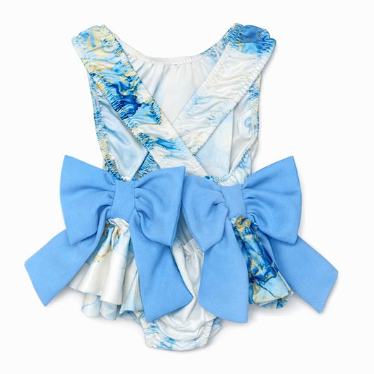 Blue Marble Inspired Print girls Swimsuit back