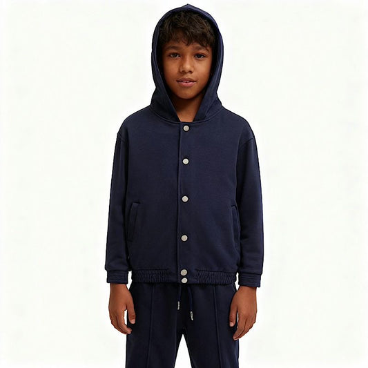 Boys Dark Navy 2pc Button Jacket Set Yg106