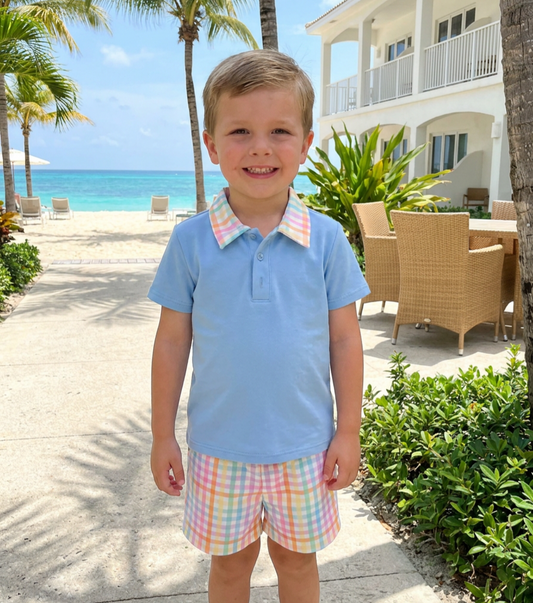 Boys Summer Coloured Checked Shorts & T-Shirt Set