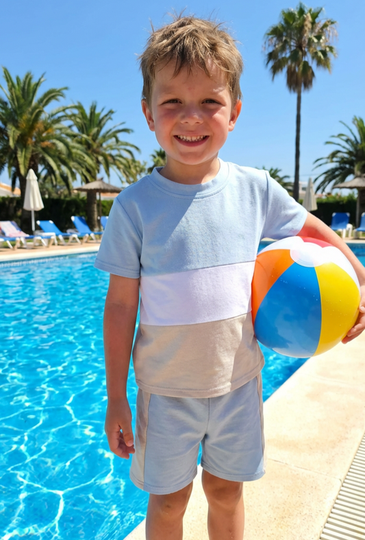 Boys Tri Colour T-Shirt & Shorts Set.
