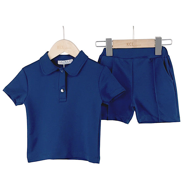 Boys Navy Blue Polo Shirt & Piped Shorts Set- Ages 2 to 10