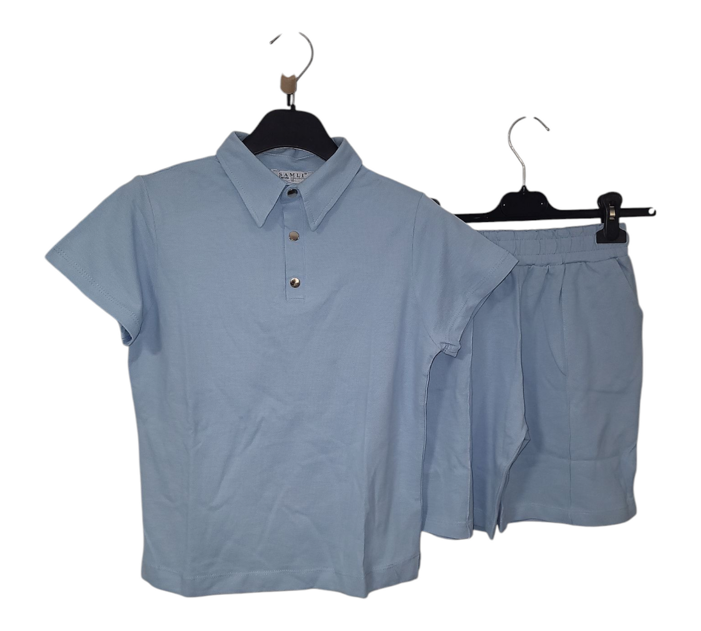 Boys Sky Blue Polo Shirt & Piped Shorts Set- Ages 2 to 10