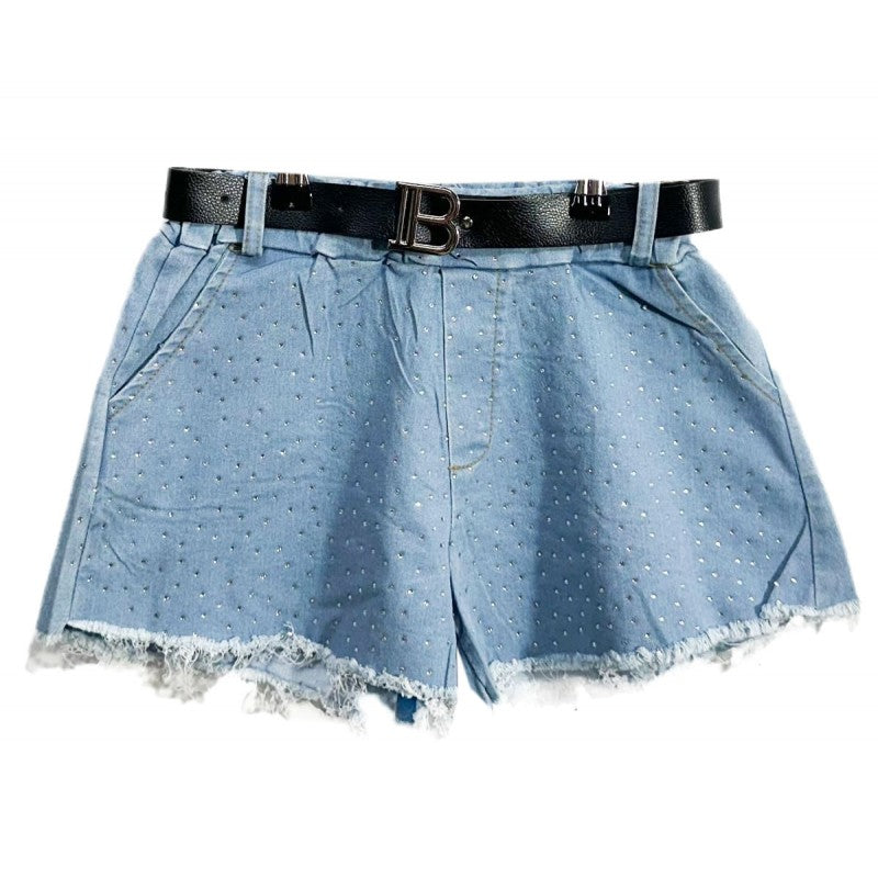 Girls Denim Shorts With Diamantes & B Belt- Ages 3 to 12 Years