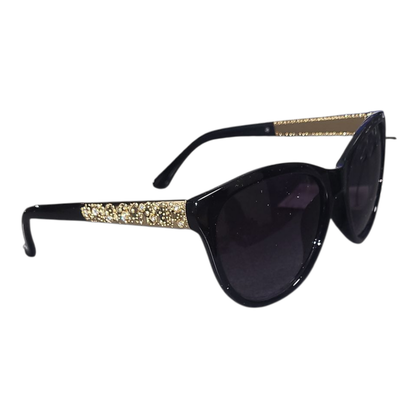 Women's Designer Styled Sunglasses With Embellished Gold Arms- Black- Tortoise Shell or Brown