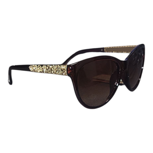 Women's Designer Styled Sunglasses With Embellished Gold Arms- Black- Tortoise Shell or Brown