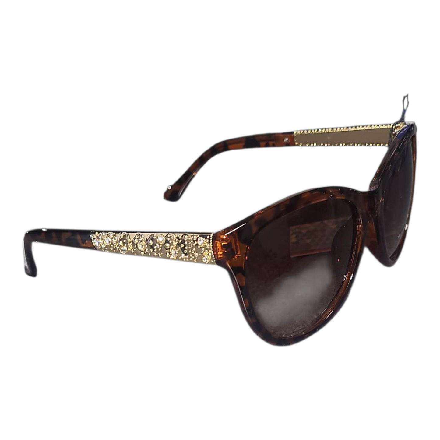 Women's Designer Styled Sunglasses With Embellished Gold Arms- Black- Tortoise Shell or Brown