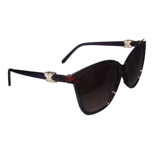 Women's Designer Styled Sunglasses With Embellished Gold X- Black- Tortoise Shell or Brown