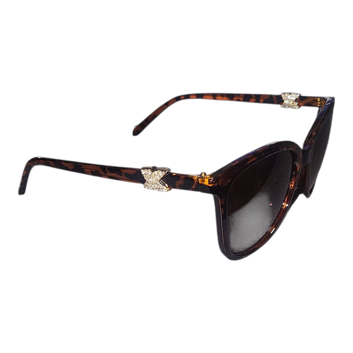 Women's Designer Styled Sunglasses With Embellished Gold X- Black- Tortoise Shell or Brown