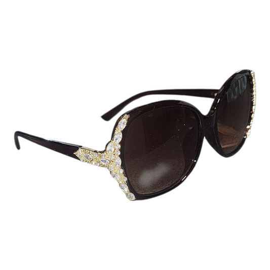 Women's Designer Styled Sunglasses- Gold and Diamante Detail- Black or Brown
