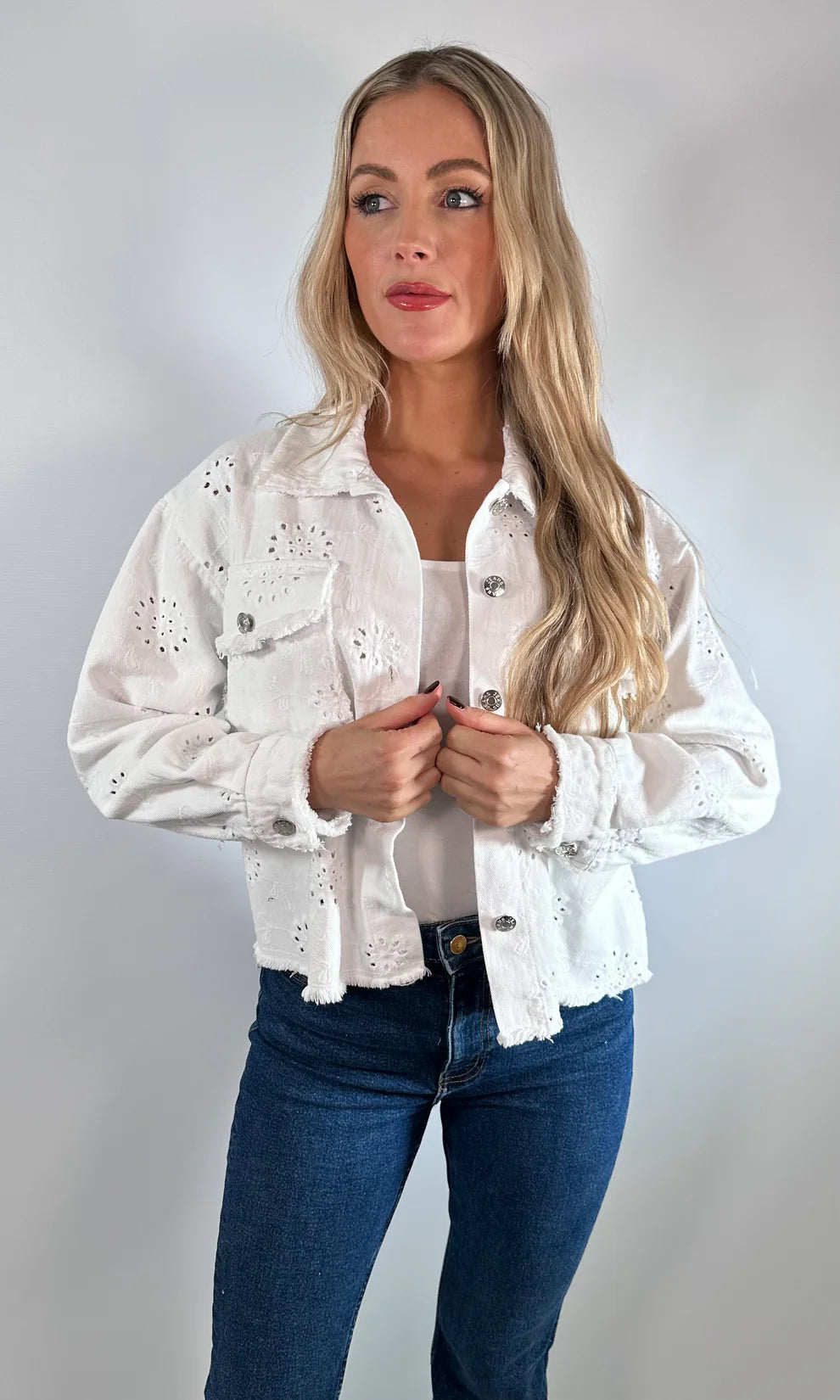 Women's Denim Jacket With Broider Anglaise