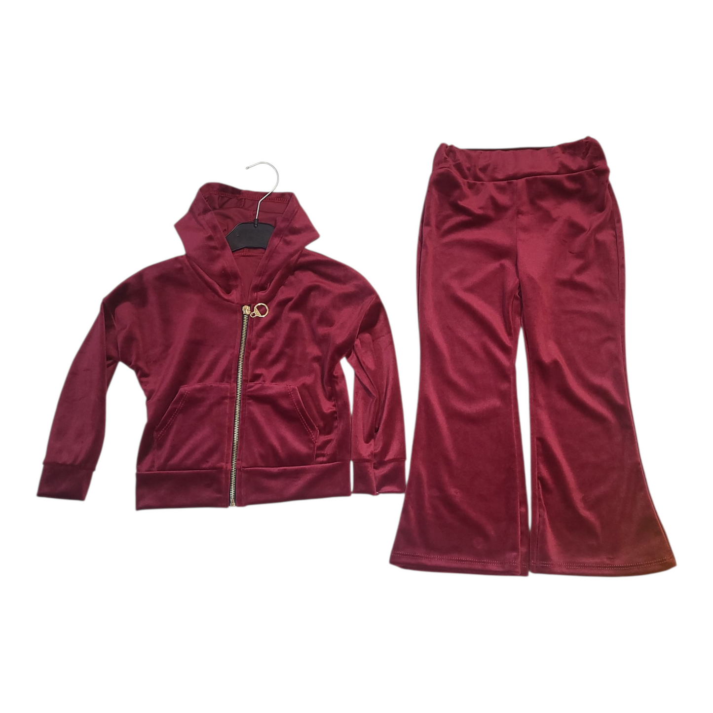 Girls Juicy Hooded Zipped Jacket & Wide Bottom Trousers Lounge Wear Set- Burgundy
