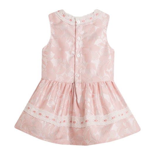 Girls Pink Broderie Anglaise Lace Dress
