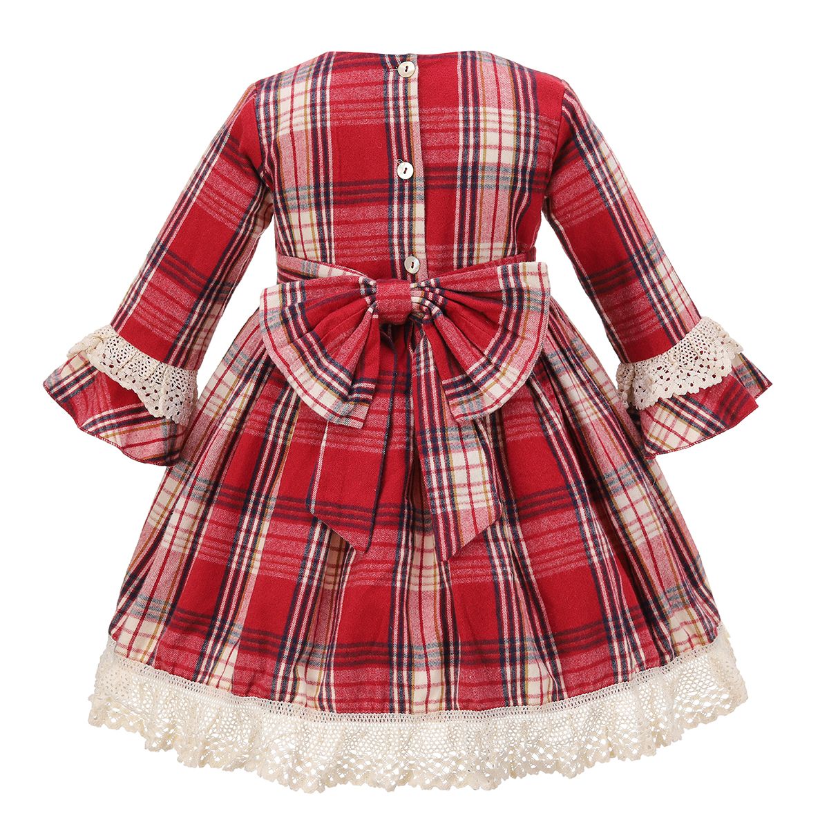 Red plaid dress with a large bow