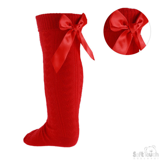 Girls Red Ribbon Bow Knee High Socks 2-6Years.