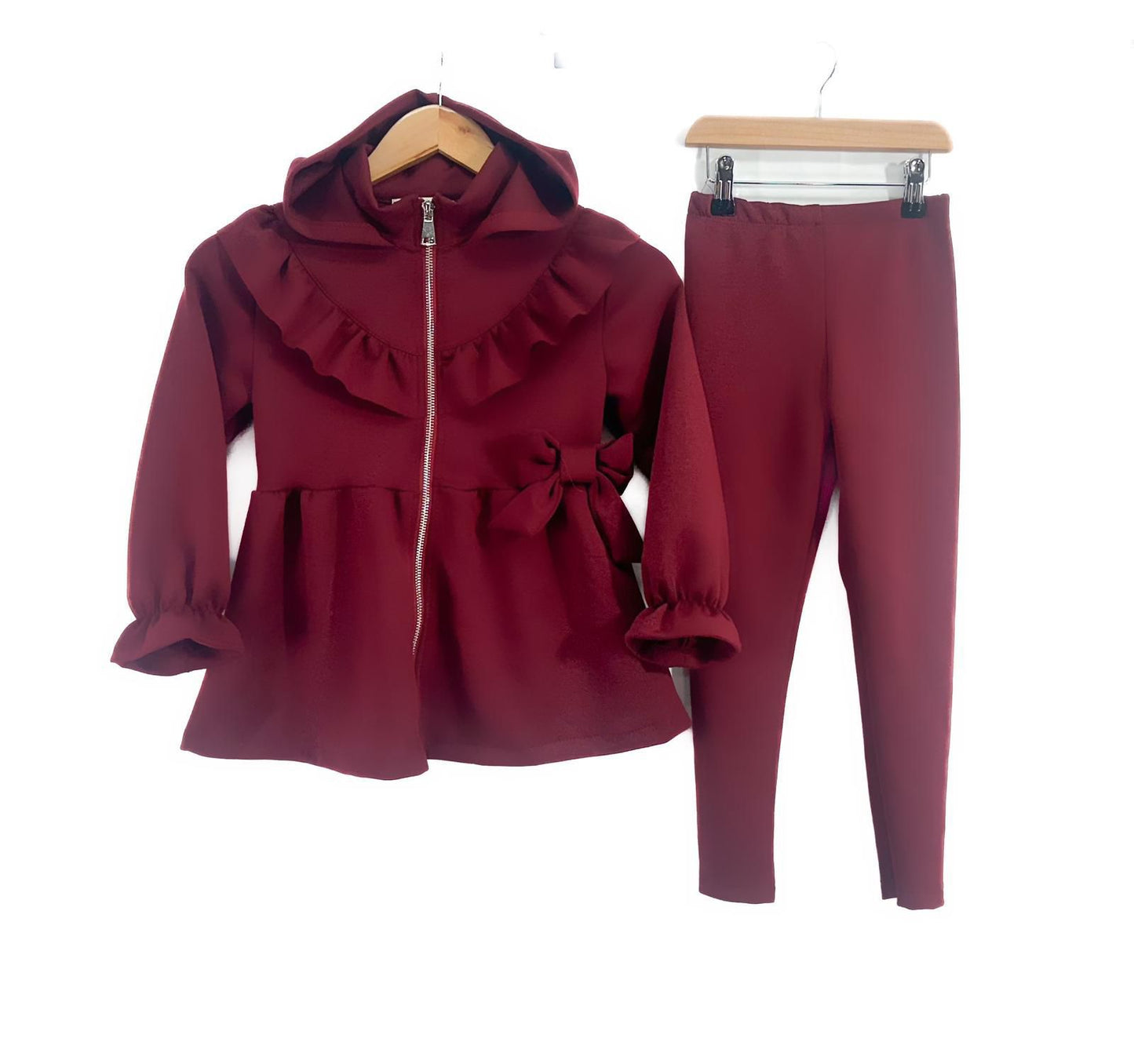 Girls hooded lounge suit burgundy