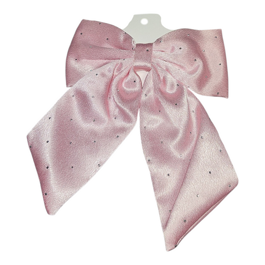 Girl's Large Embellished Satin Bow Hair Clip- Pink or White