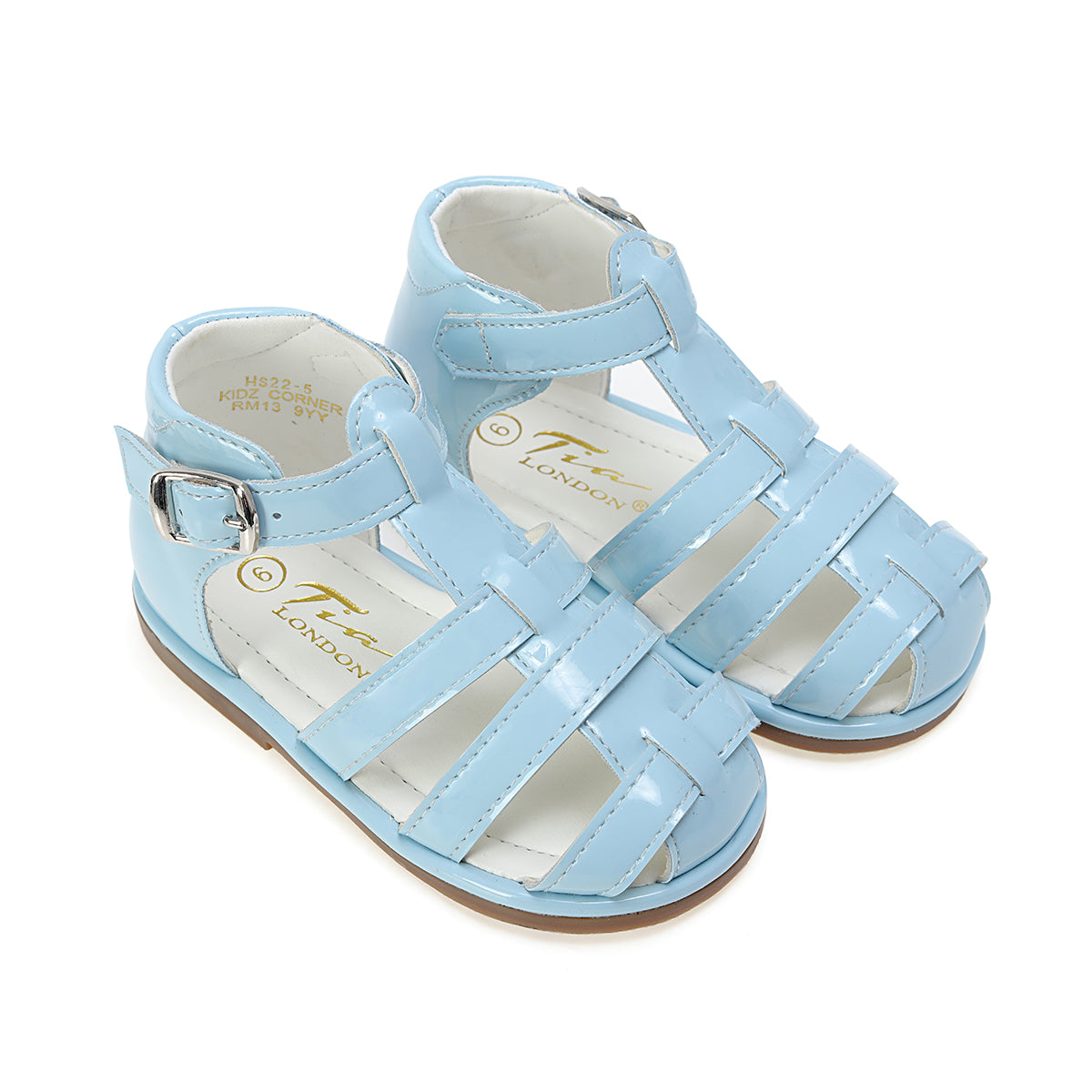 Baby Boy's Sky Blue Patent Strappy Sandals With Buckle Fastening- Size 3-10