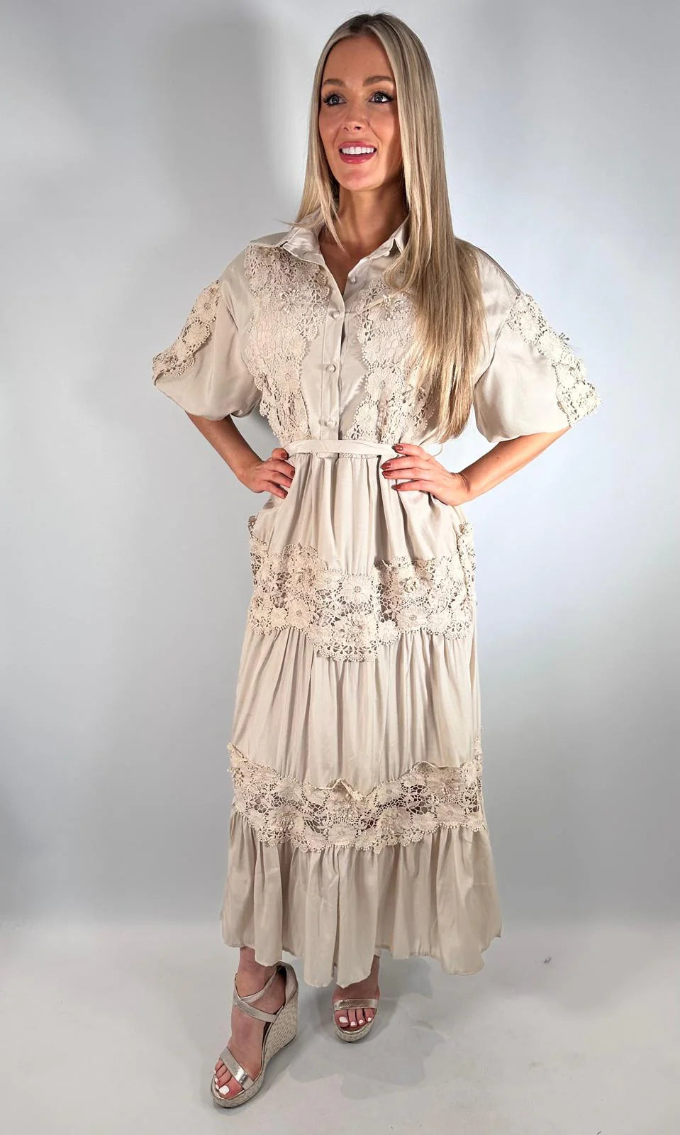 Women's Crochet Button Maxi Dress One Size 8 To 18